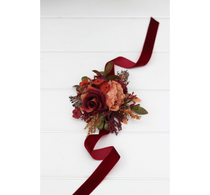 Floral Wrist Bracelet in Burgundy, Deep Red & Orange