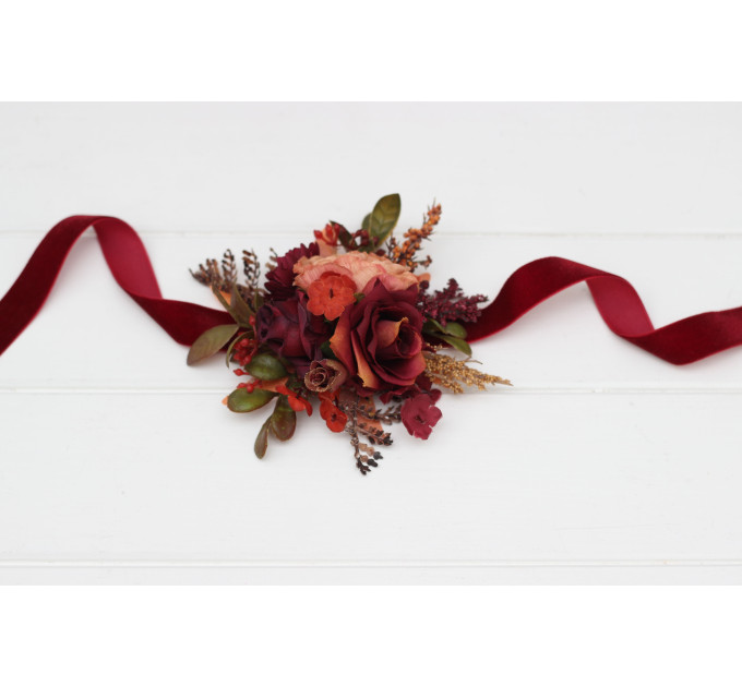 Floral Wrist Bracelet in Burgundy, Deep Red & Orange