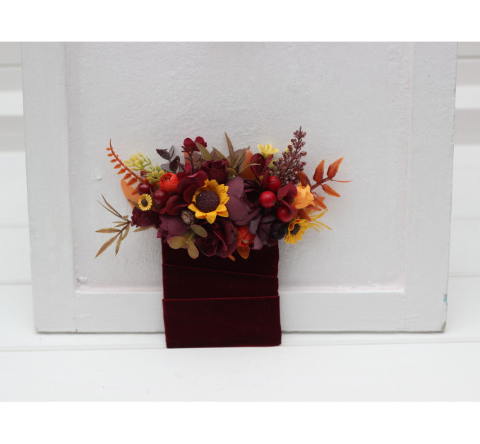 Pocket Flowers in Burgundy, Orange & Purple with Sunflower