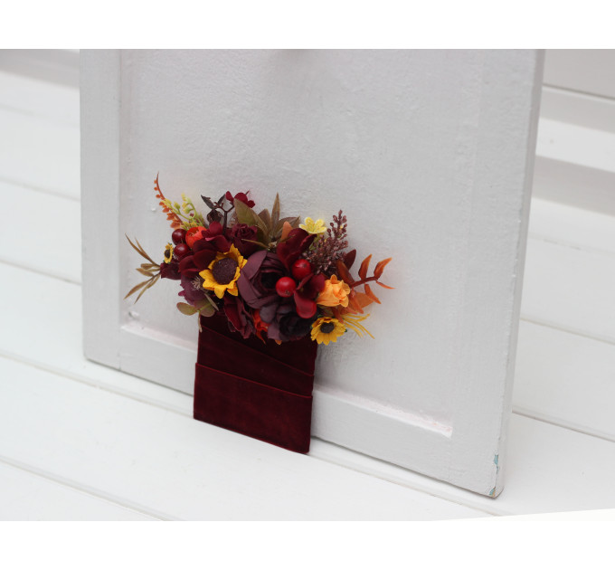 Pocket Flowers in Burgundy, Orange & Purple with Sunflower