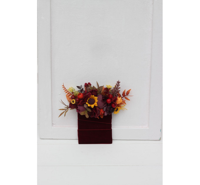 Pocket Flowers in Burgundy, Orange & Purple with Sunflower