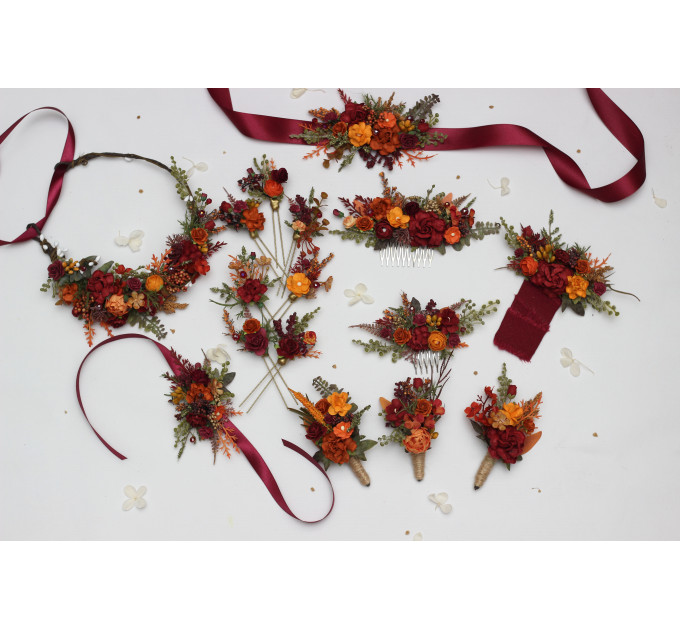 Autumn Bridal Hair Pins in Burgundy, Rust, Orange & Olive Green