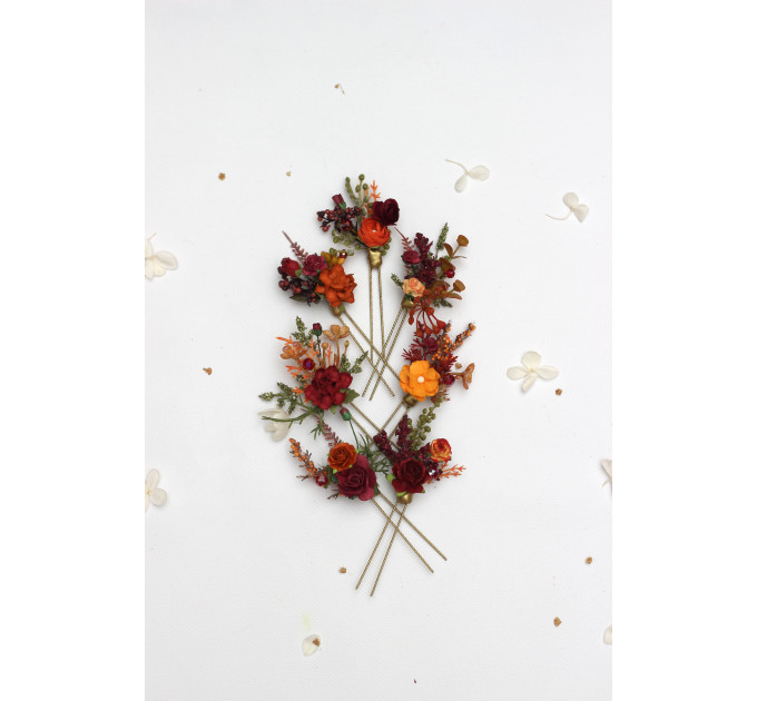 Autumn Bridal Hair Pins in Burgundy, Rust, Orange & Olive Green