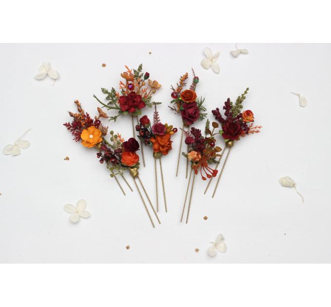 Autumn Bridal Hair Pins in Burgundy, Rust, Orange & Olive Green