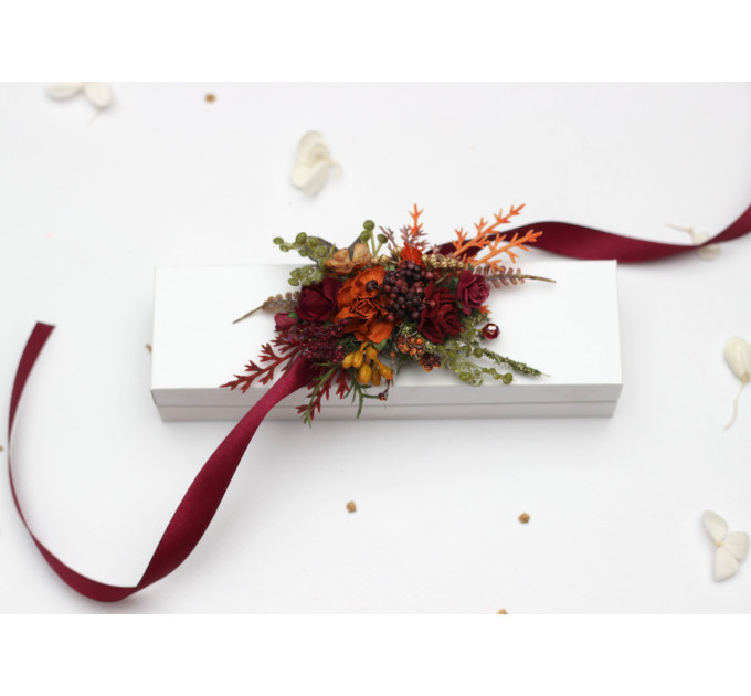 Autumn Floral Bracelet in Burgundy, Rust, Orange & Olive Green