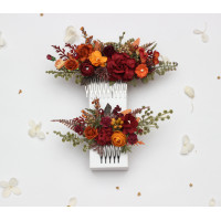 Burgundy, Rust, Orange & Olive Green Flower Comb 5498