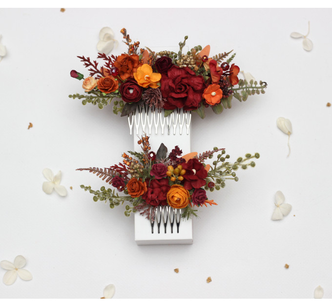 Autumn Bridal Hair Comb in Burgundy, Rust, Orange & Olive Green