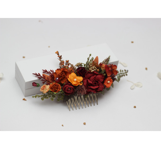 Autumn Bridal Hair Comb in Burgundy, Rust, Orange & Olive Green