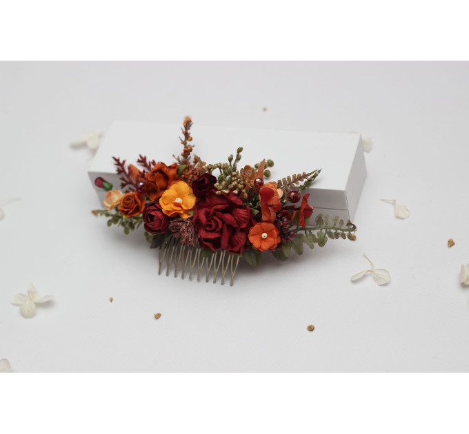 Autumn Bridal Hair Comb in Burgundy, Rust, Orange & Olive Green