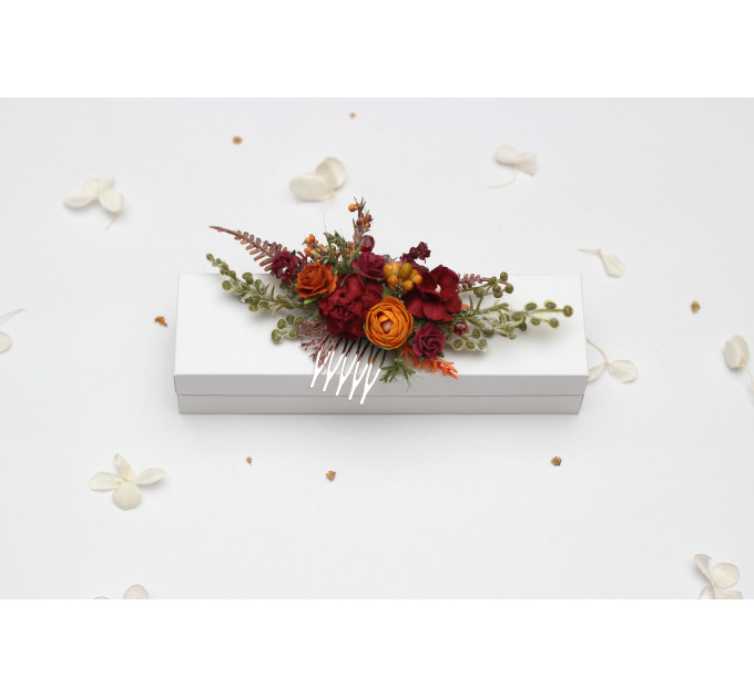 Autumn Bridal Hair Comb in Burgundy, Rust, Orange & Olive Green