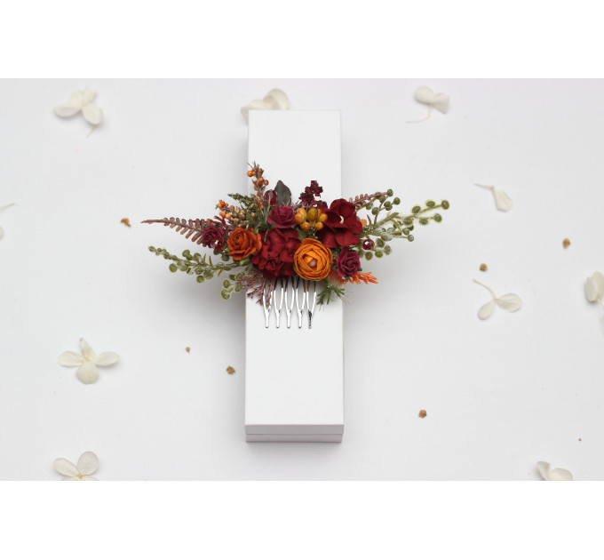 Autumn Bridal Hair Comb in Burgundy, Rust, Orange & Olive Green