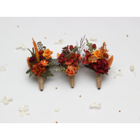 Burgundy, Rust, Orange & Olive Green Boutonniere 5498