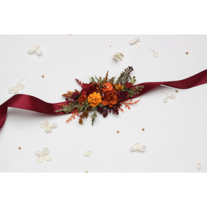 Burgundy, Rust, Orange & Olive Green Floral Belt 5498