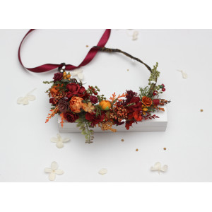 Burgundy, Rust, Orange & Olive Green Flower Crown 5498