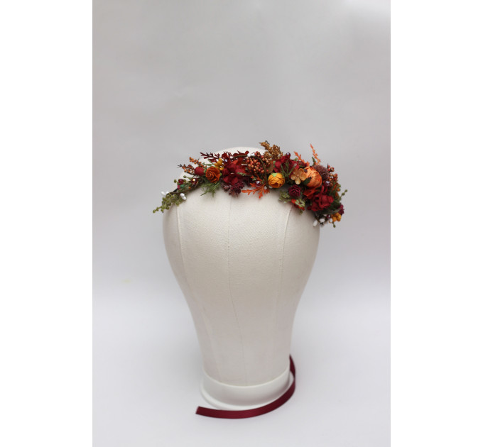 Autumn Floral Headpiece in Burgundy, Rust, Orange & Olive Green