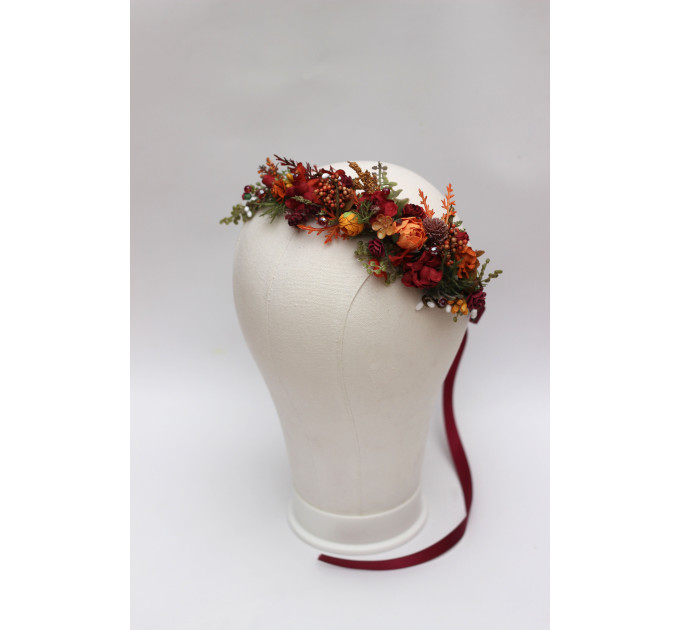 Autumn Floral Headpiece in Burgundy, Rust, Orange & Olive Green