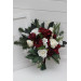 Winter Cascading Bouquet with Burgundy, Ivory Flowers and Pine