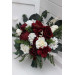 Winter Cascading Bouquet with Burgundy, Ivory Flowers and Pine