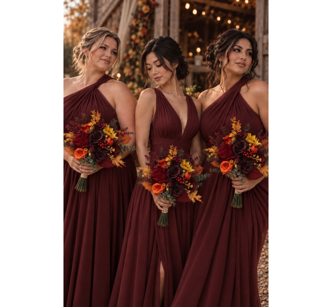 Burgundy, Orange & Purple Sunflower Bridal Bouquet | Faux Fall Wedding Flowers