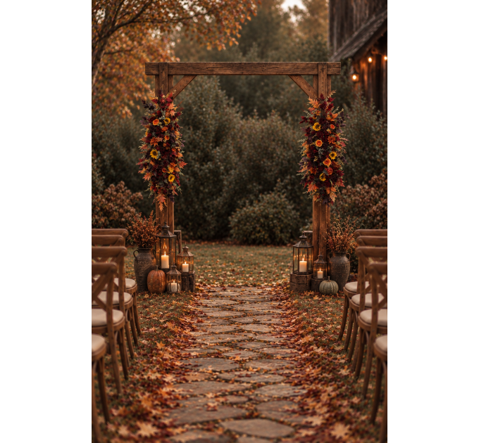 Sunflower Floral Arch Arrangement | Burgundy, Orange & Purple Fall Wedding Decor