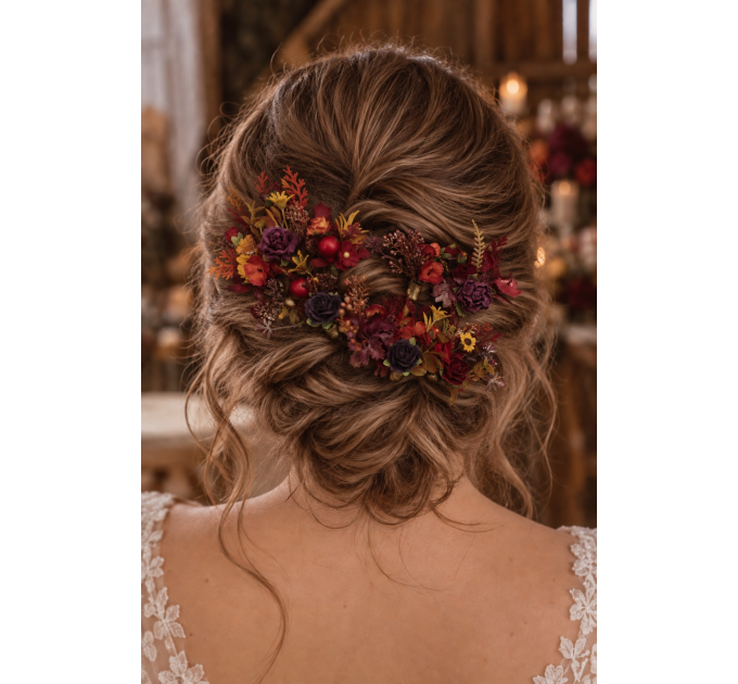 Set of 10 Burgundy, Orange & Purple Bobby Pins with Sunflowers – Wedding Hair Accessories & Bridesmaid Gifts