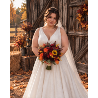 Burgundy orange purple flowers. Sunflowers bridal round bouquet. Faux fall wedding arrangement .Bridesmaid bouquet. 5385
