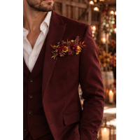 Burgundy, Orange & Purple Sunflower Pocket Boutonniere. 5385