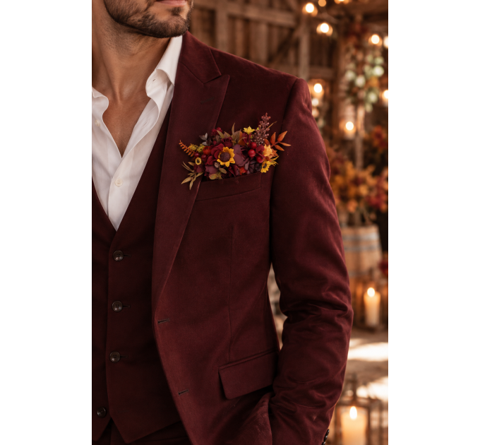 Pocket Flowers in Burgundy, Orange & Purple with Sunflower