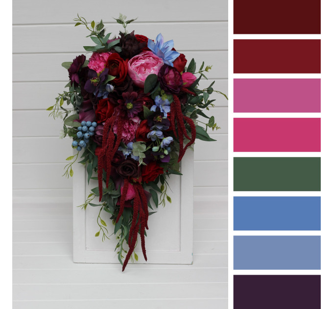 Jewel Tone Faux Bridal Bouquet with Cascading Flowers