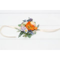 Colorful Wedding Flower Bracelet in Peach, Dusty Blue, Ivory & Orange
