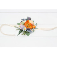 Peach, Dusty Blue, Ivory & Orange Floral Wrist Corsage 5364