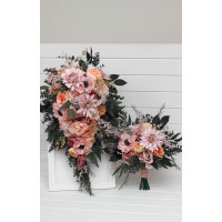Dusty Rose, Blush Pink & Peach Cascading Wedding Bouquet. 5500