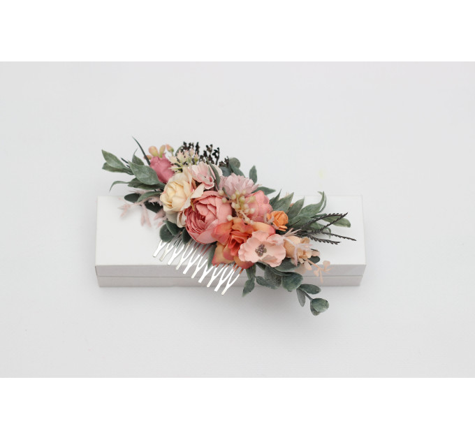 Romantic Bridal Hair Comb in Dusty Rose, Blush Pink & Peach