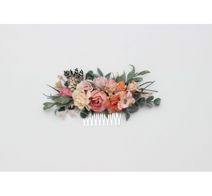 Romantic Bridal Hair Comb in Dusty Rose, Blush Pink & Peach