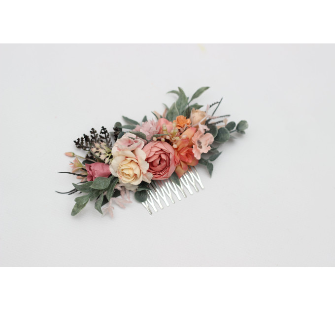 Romantic Bridal Hair Comb in Dusty Rose, Blush Pink & Peach