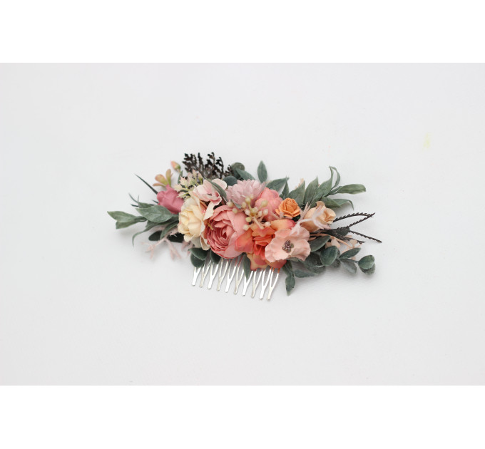 Romantic Bridal Hair Comb in Dusty Rose, Blush Pink & Peach
