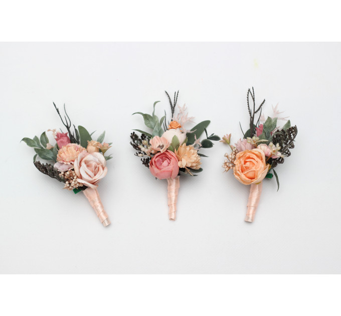 Romantic Groom Boutonniere in Dusty Rose, Blush Pink & Peach