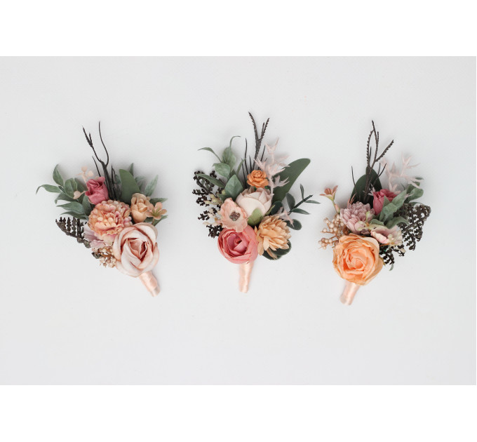 Romantic Groom Boutonniere in Dusty Rose, Blush Pink & Peach