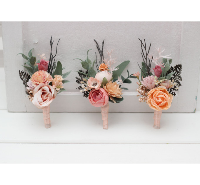 Romantic Groom Boutonniere in Dusty Rose, Blush Pink & Peach