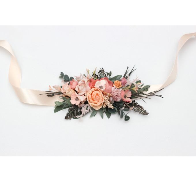 Romantic Wedding Flower Belt in Dusty Rose, Blush Pink & Peach