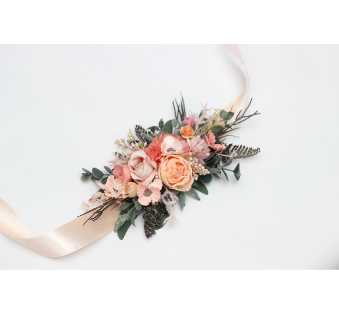 Romantic Wedding Flower Belt in Dusty Rose, Blush Pink & Peach