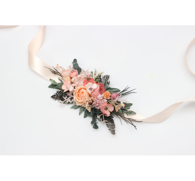 Romantic Wedding Flower Belt in Dusty Rose, Blush Pink & Peach