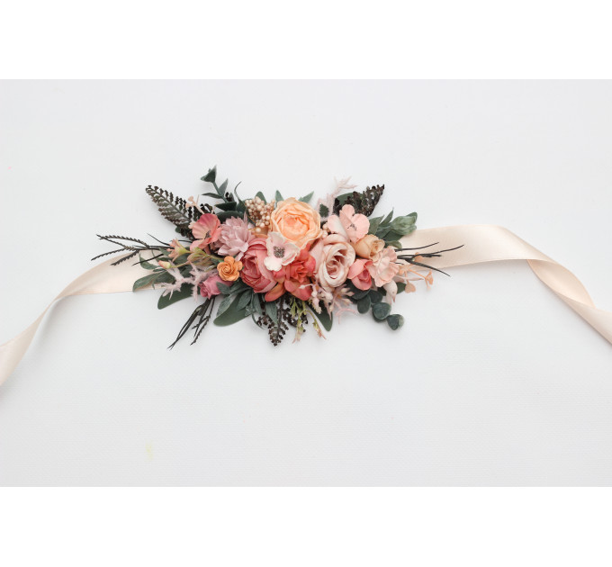 Romantic Wedding Flower Belt in Dusty Rose, Blush Pink & Peach