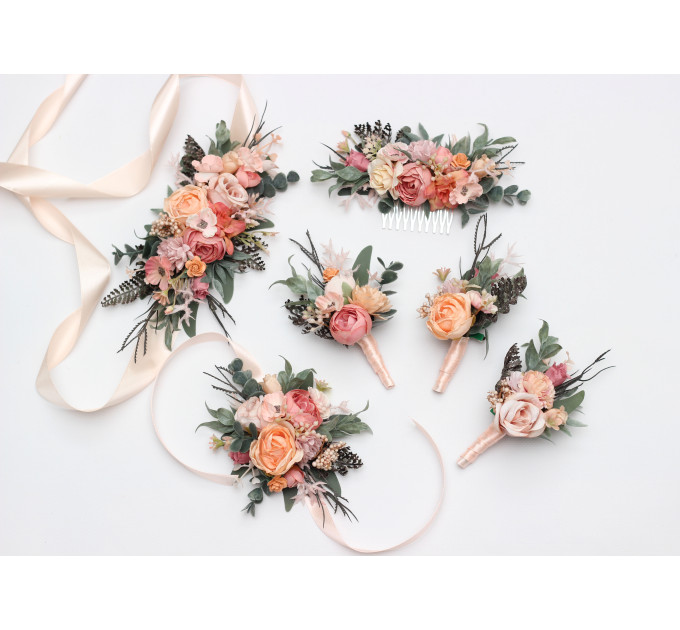 Romantic Groom Boutonniere in Dusty Rose, Blush Pink & Peach