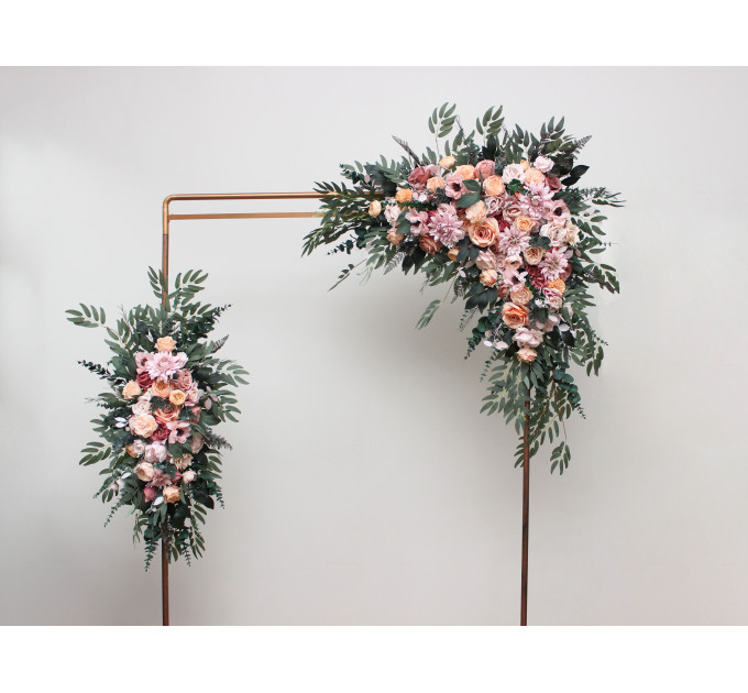 Romantic Faux Floral Arch Arrangements in Dusty Rose, Blush Pink & Peach
