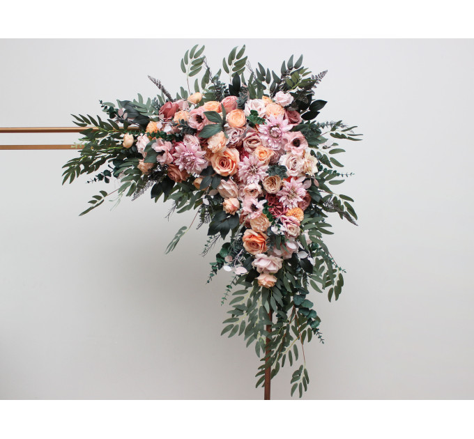 Romantic Faux Floral Arch Arrangements in Dusty Rose, Blush Pink & Peach