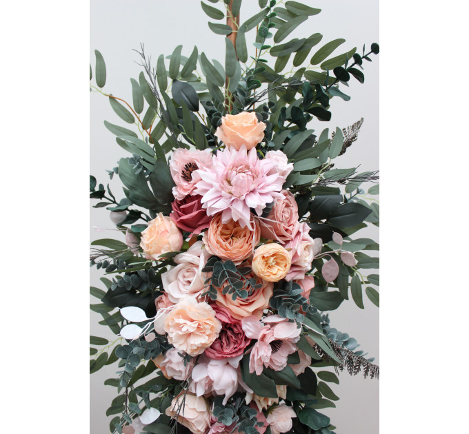 Romantic Faux Floral Arch Arrangements in Dusty Rose, Blush Pink & Peach
