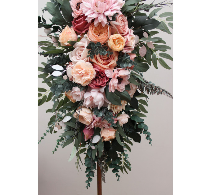 Romantic Faux Floral Arch Arrangements in Dusty Rose, Blush Pink & Peach