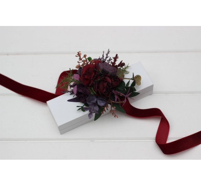 Moody Wedding Floral Bracelet in Burgundy, Deep Purple & Forest Green