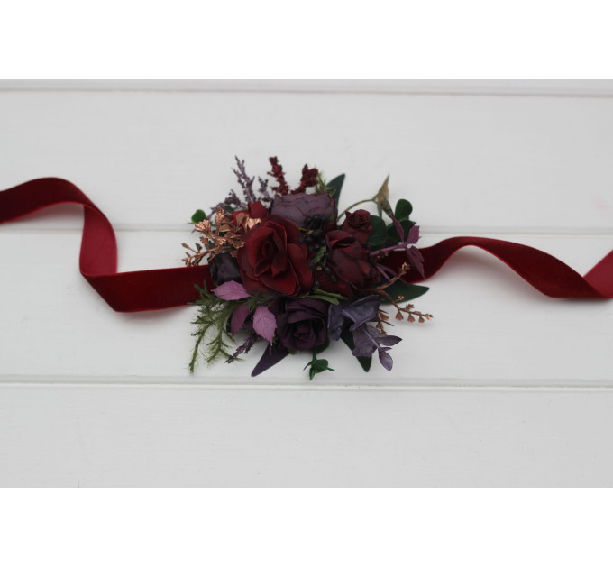 Moody Wedding Floral Bracelet in Burgundy, Deep Purple & Forest Green